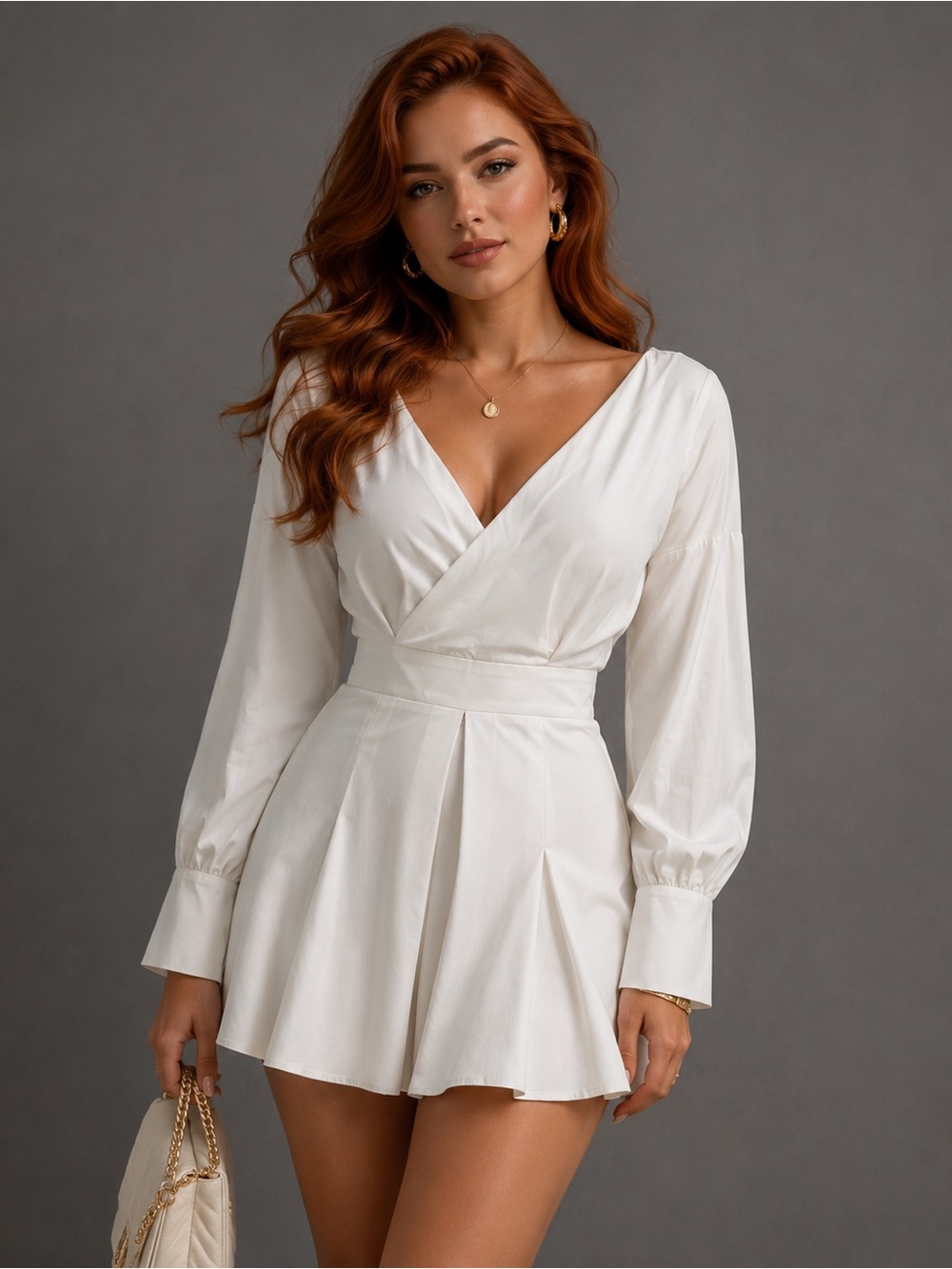 Missguided White Long-Sleeve V-Neck Wrap Dress